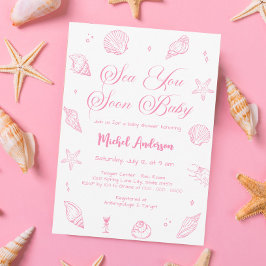 ピンク シー ユー スーン 海岸ベビーシャワー 招待状