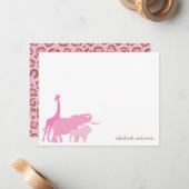 ピンク·ジャングルの動物パーソナライズされたに感謝の注意 ノートカード (正面/裏面インサイチュ)