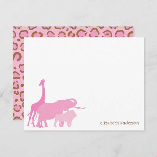 ピンク·ジャングルの動物パーソナライズされたに感謝の注意 ノートカード (正面/裏面)