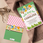 ピンク ジャングル サファリ ズー アニマル ベイビー シャワー 招待状