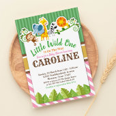 ピンク ジャングル サファリ ズー アニマル ベイビー シャワー 招待状