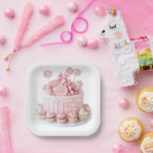 ピンク スウィートワン 誕生日紙皿 ペーパープレート (パーティー)