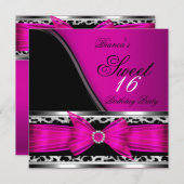 ピンク スウィート16 スイート シックスティーン レオパード ブラック 招待状 (正面/裏面)
