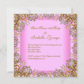 ピンク スウィート シックスティーン スウィート 16 マスカレード ゴールド 招待状 (裏面)