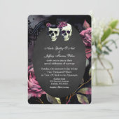 ピンク スカル フラワー 花嫁 & 花婿 結婚式招待状 招待状 (スタンド正面)