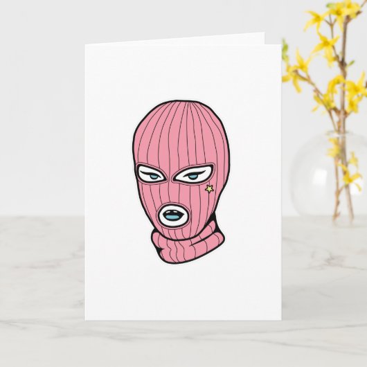 ピンク・スキー・マスク カード (黄色い花)