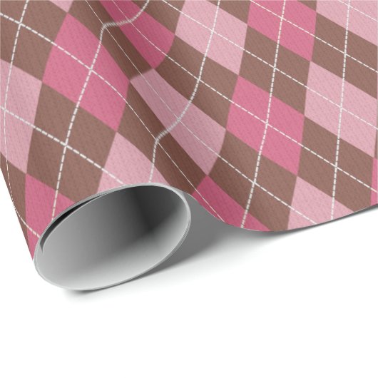 ピンク/スタイリッシュブラウンアーギルダイヤモンドクラシックゴルフ ラッピングペーパー (ロールコーナー)