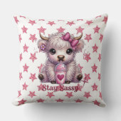 ピンク、スタイ・サッシー、ハイランド牛 クッション (正面)