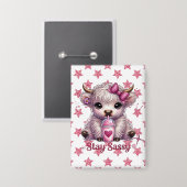 ピンク、スタイ・サッシー、ハイランド牛 缶バッジ (正面/裏面)