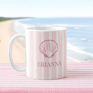 ピンク ストライプ シェル ブライドメイド ギフト モノグラム コーヒーマグカップ