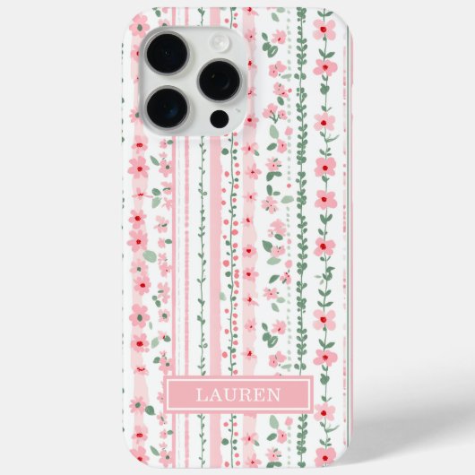 ピンク ストライプ フラワー 名入れ Case-Mate iPhoneケース (裏面)