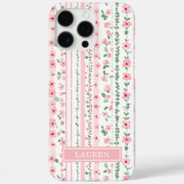 ピンク ストライプ フラワー 名入れ iPhone 16 PRO MAXケース