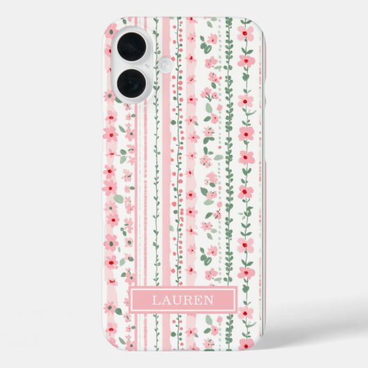 ピンク ストライプ フラワー 名入れ Case-Mate iPhoneケース (裏面)