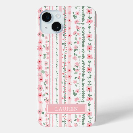 ピンク ストライプ フラワー 名入れ Case-Mate iPhoneケース (裏面)