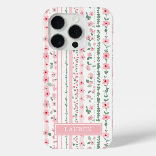 ピンク ストライプ フラワー 名入れ Case-Mate iPhoneケース (裏面)