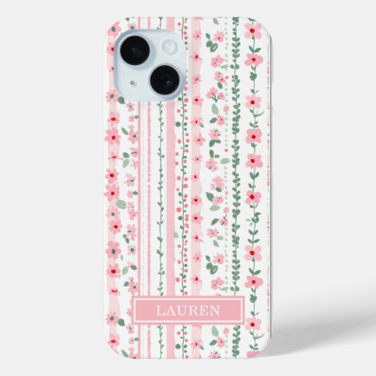 ピンク ストライプ フラワー 名入れ Case-Mate iPhoneケース (裏面)