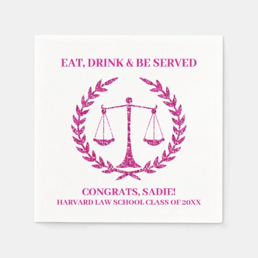 ピンク・スパークル美学法科卒業式パーティー スタンダードカクテルナプキン (正面)