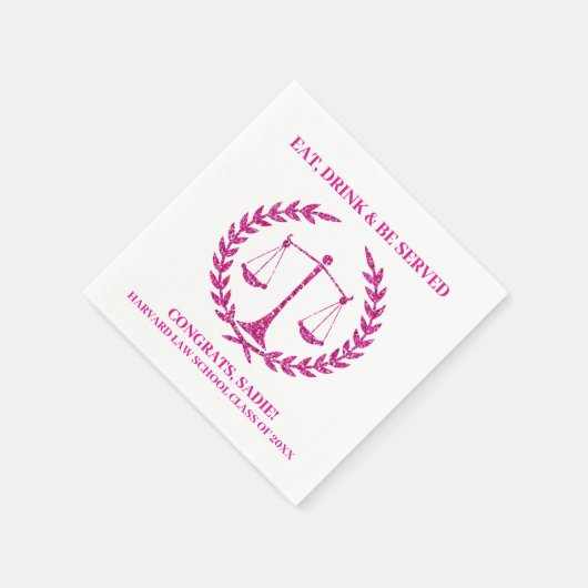 ピンク・スパークル美学法科卒業式パーティー スタンダードカクテルナプキン (角)