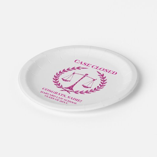 ピンク・スパークル美学法科卒業式パーティー ペーパープレート (アングル)