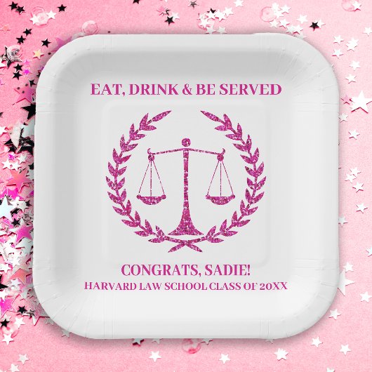 ピンク・スパークル美学法科卒業式パーティー ペーパープレート