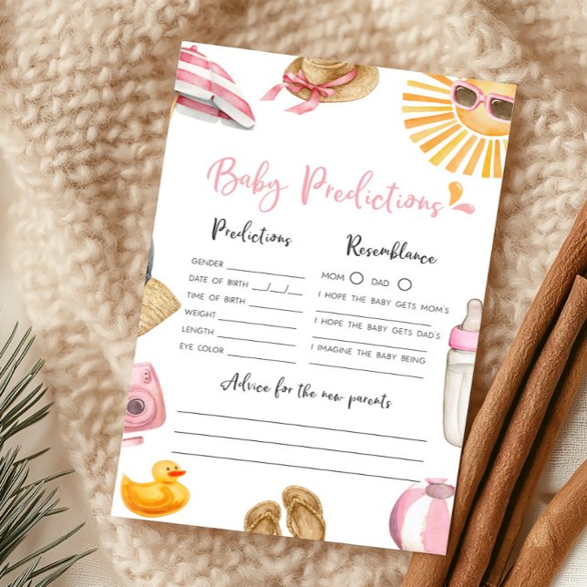 ピンク スプラッシュ ベイビー予測ゲーム (Girl Summer Beach Baby Shower Baby Predictions Game)