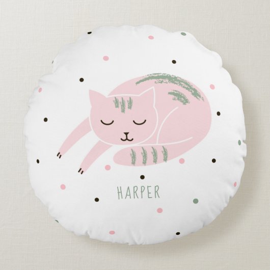 ピンク·スリーピング·キャッパーソナライズされたト ラウンドクッション (正面)