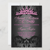 ピンク スワール ダマスク スイート16 バースデー インビテ 招待状 (裏面)