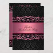 ピンク スワール ダマスク | ブライズメイド パーティー 招待状 (正面/裏面)