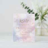  ピンク セレスティアル RSVP カード | 水彩 スター (スタンド正面)