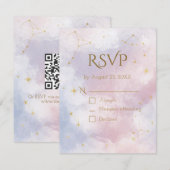  ピンク セレスティアル RSVP カード | 水彩 スター (正面/裏面)
