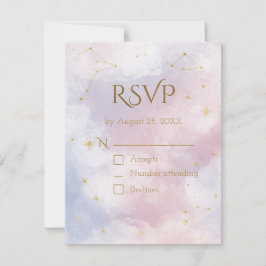 ピンク セレスティアル RSVP カード | 水彩 スター