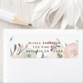 ピンク&セージのミントグリーンモダンフローラシャビーシック ラベル (インサイチュ)