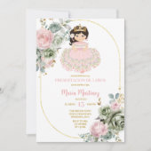 ピンク&セージの花ニーナプレゼンタシオンデトレアノス 招待状 (正面)
