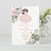 ピンク&セージの花ニーナプレゼンタシオンデトレアノス 招待状 (スタンド正面)