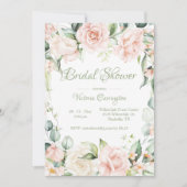 ピンク&セージグリーンフローラエレガントブライダルシャワー 招待状 (正面)