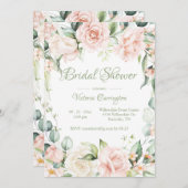 ピンク&セージグリーンフローラエレガントブライダルシャワー 招待状 (正面/裏面)