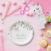 ピンク&セージミントグリーンモダンフローラエレガントパーティー ペーパープレート (パーティー)