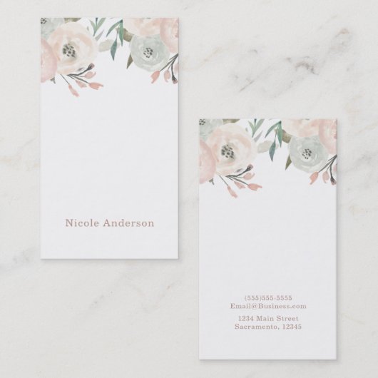ピンク&セージミントグリーンモダンフローラシックエレガント 名刺 (正面/裏面)