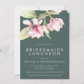 ピンク&セージ水カラーフローラブリデスメイドランチョン 招待状 (正面)