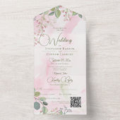 ピンク&セージ緑の水色ボホフローラQRコード オールインワン招待状 (内側)