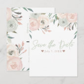 ピンク & セージ ミントグリーン モダン フラワー セーブ・ザ・デート 案内ポストカード (正面/裏面)