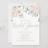 ピンク & セージ ミントグリーン モダン フラワー ブライダル シャワー 招待状 (正面)