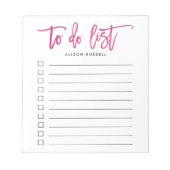 ピンク |タスク一覧パーソナライズされたにブラシ文字 ノートパッド (正面)