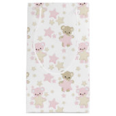 ピンク&タンのテディベアとスター スモールペーパーバッグ (正面)