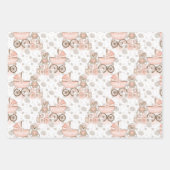 ピンク&タンの水色ベビーガールブロックベア ラッピングペーパーシート (正面3)