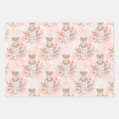 ピンク&タンの水色ベビーガールブロックベア ラッピングペーパーシート (正面2)