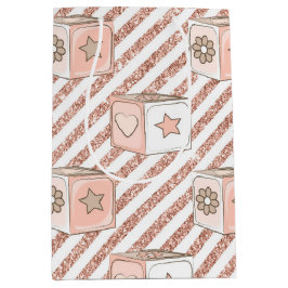 ピンク&タングリッタールックベビーブロック ミディアムペーパーバッグ