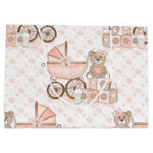 ピンク&タン赤ちゃん女の子PRAMベアブロック ラージペーパーバッグ (裏面)