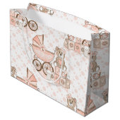 ピンク&タン赤ちゃん女の子PRAMベアブロック ラージペーパーバッグ (裏面アングル)