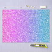 ピンク&ターコイズグラデーショングリッタープリント 薄葉紙 (クラフト)
